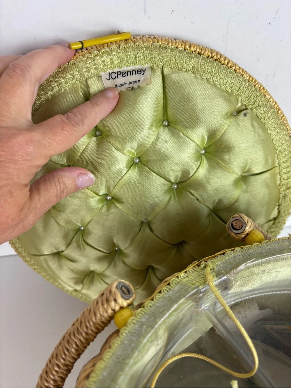 Vintage Sewing Basket-Round w/ Embroidered Floral Lid-Granny Chic